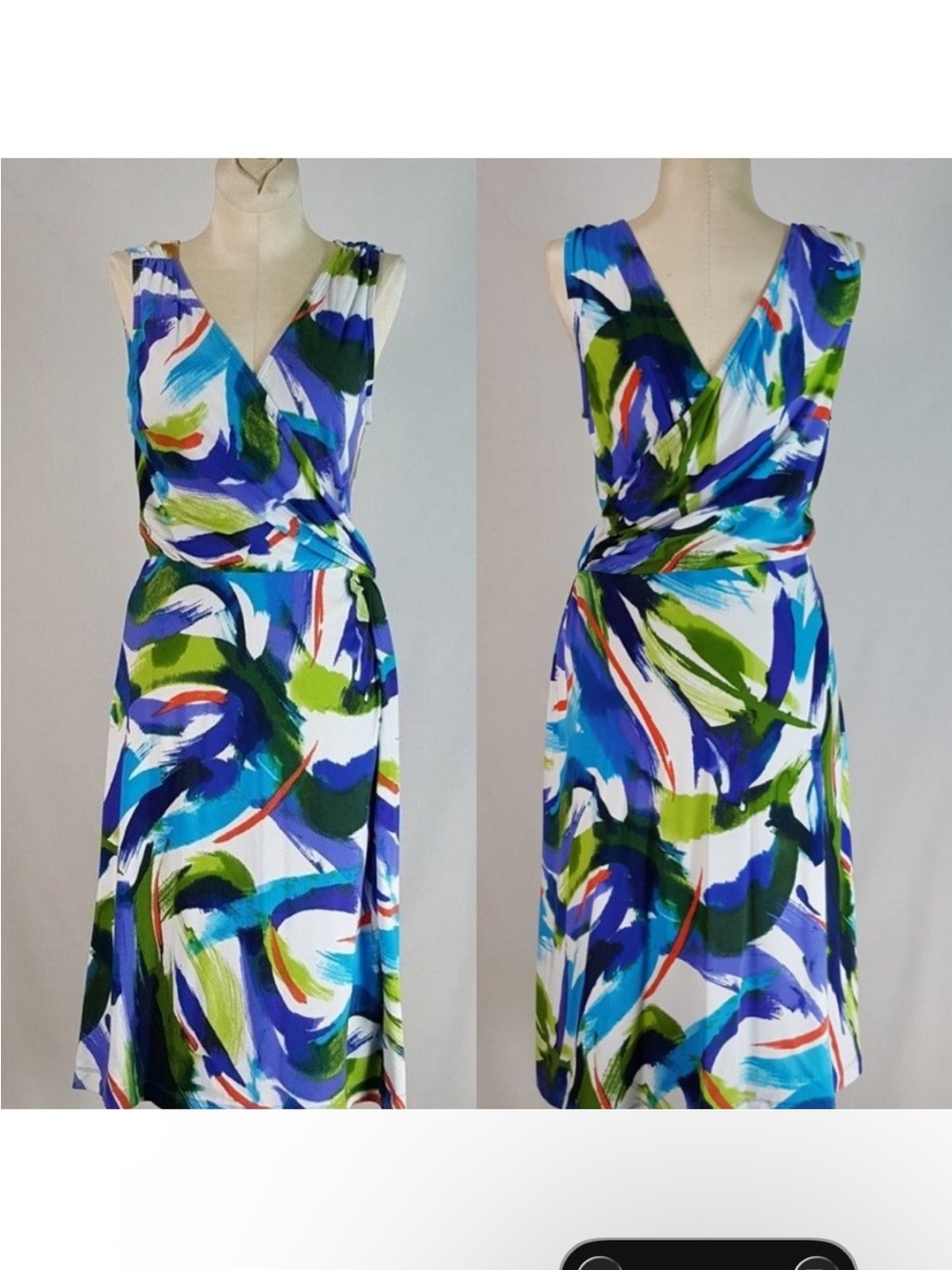Tommy Bahama Womens Blue Faux Wrap Sleeveless V-Neck Jersey Dress, S or M